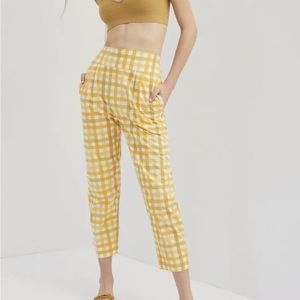 New Anthropologie S/W/F Jolie Gingham Tapered Pants $249 SMALL  Yellow